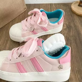 BE-6850 latex insole/shell head little white shoes women s shoes 2025 spring new flat leather board shoes casual 35 жёлтый