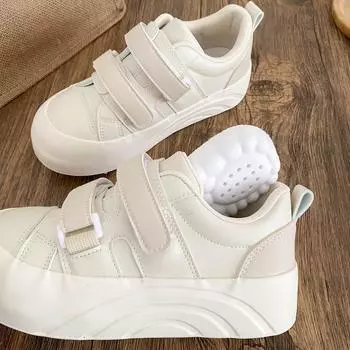 BE-6857 Latex insole/Velcro platform white shoes women s shoes 2025 new leather versatile board shoes bread 35 розовый