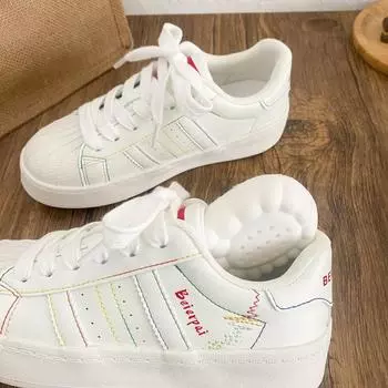 BE-6858 Latex insole/color thread shell head little white shoes women s shoes 2025 new spring leather board shoes 35