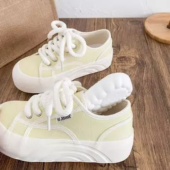 BE-6861 latex insole/platform canvas shoes women s shoes 2025 spring new round head board shoes white shoes casual 35 чёрный