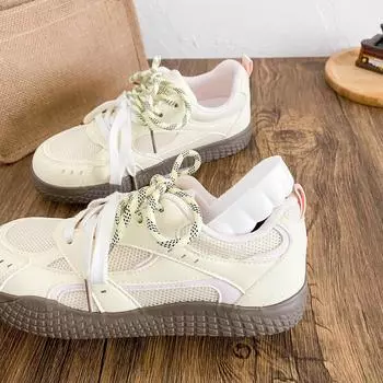 BE-6862 latex insole/breathable mesh board shoes women s shoes 2025 new spring and summer popular versatile white shoes 35 жёлтый