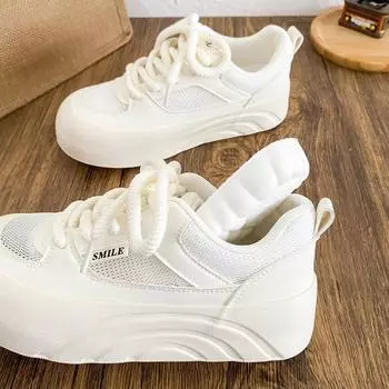 BE-6866 latex insole/mesh breathable little white shoes women s shoes 2025 summer new board shoes bread shoes net shoes 35 бежевый