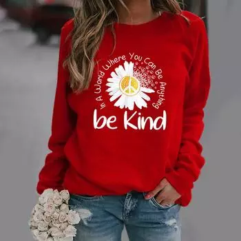 Be Kind of Daisy Print Long-sleeved Crew-neck Hoodie Clothes Sweatshirt Streetwear Women Hoodies Women S