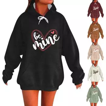 BE MIME Женская мода Повседневный свитер с длинными рукавами и капюшоном с принтом ко Дню святого Валентина L бежевый