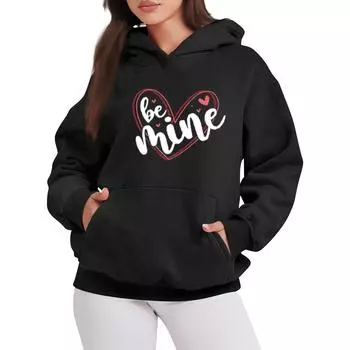 BE MIME Женская модная повседневная толстовка с капюшоном с принтом ко Дню святого Валентина, с длинными рукавами L чёрный