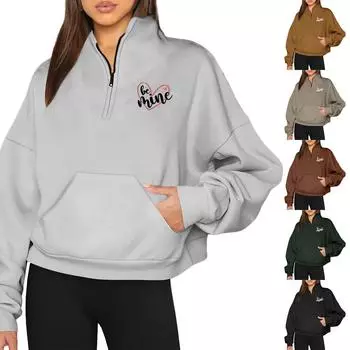 BE MIME Женская повседневная свободная толстовка с длинным рукавом и принтом ко Дню святого Валентина на молнии с капюшоном L армия зеленый