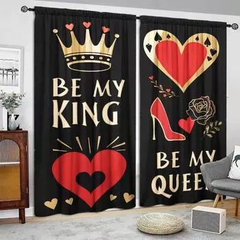 Be My King/queen Printed Curtain for Home Decor - Rod Pocket Window Treatment for Bedroom, Kitchen, Living Room 52.5cmX116cm X 2pcs