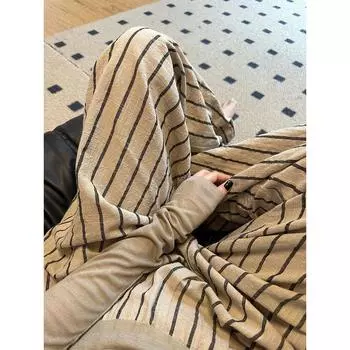 Be Sure to Rush!! Rare Goods ~ K-style Cotton Linen Contrast Color Striped Wide-Leg Pants Women s Summer Relaxed Lazy Niche Style Pants Apricot L