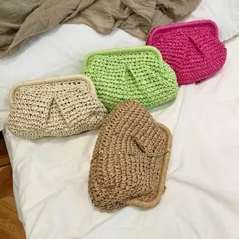 Beach bag summer tide shoulder crossbody straw woven bag women s fashion versatile mini clip woven bag 28/19/8 роза розовый