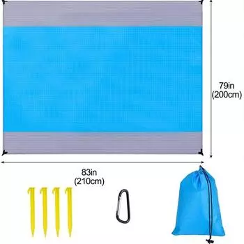 Beach Blanket Beach Mat Waterproof 79 X 83 Suitable for 4-7 Adults Waterproof Lightweight Picnic Blankets for Travel Camping 210cm x 200cm синий
