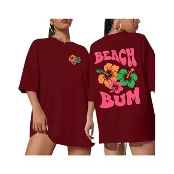 BEACH BUM 2024 Лидер продаж, свободная повседневная футболка с круглым вырезом и коротким рукавом с буквенным принтом и коротким рукавом для женщин S серый