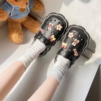 Beach Closed Cartoon Cute Bath Non-Slip Sandals Bear Black(Women s hole shoes) 36-37 yards