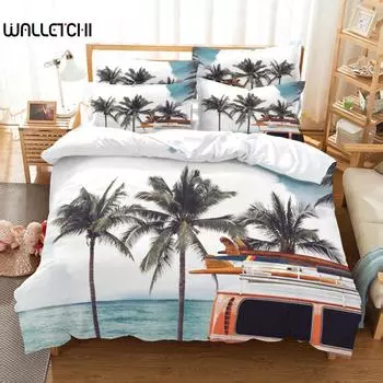 Beach Coconut Tree Duvet Cover Natural Scenery Bedroom Decoration Quilt Cover Seaside Coconut Tree Hawaii Style Women Children EU single(135x200cm)
