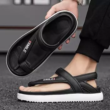 Beach cool slippers couple summer new lightweight toe slippers home outdoor street shot flat sandals 36 чёрный