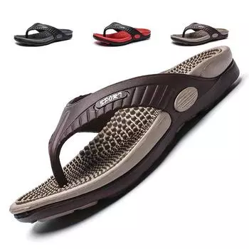 Beach Flip-flops Summer Men Slippers Massage Sandals Comfortable Men Casual Shoes 2025 Fashion Men Flip Flops Footwear for Male 42 чёрный