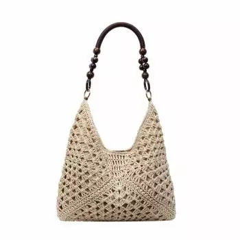 Beach Handbag Bohemian Beach Bag Hollow Out Hollow Shoulder Bag Simple Straw Woven Bag Streetwear