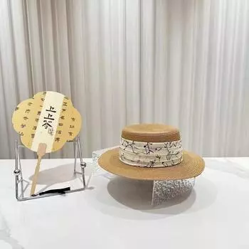 Beach hat seaside vacation elegant flat top top hat wide brim sun protection hat women s summer straw hat British fashion cover M56-58cm чёрный