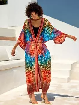 Пляжные кимоно с принтом, накидки для купальников, накидки для купальников, купальные костюмы с поясом, пляжная одежда One Size