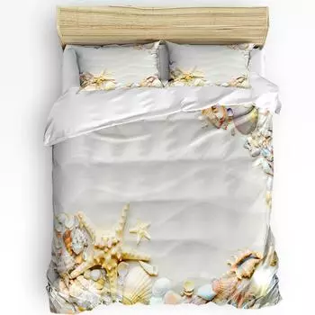 Beach Sand Waves Starfish Shell Conch Bedding Set 3pcs Duvet Cover Pillowcase Kids Adult Quilt Cover Double Bed Set Home Textile EU single(135x200cm)