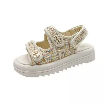 Beach Sandal Woman Luxury 2024 Summer Shoes Clogs With Heel Suit Female Beige Flat Thick Comfort Low Black New Girls Fashion Rom 35