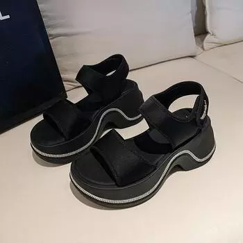 Beach sandals women s new summer leisure vacation stretch cloth muffin platform student sports sandals 35