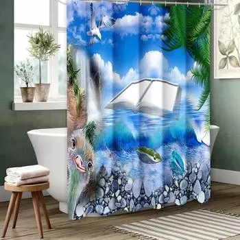 Beach scenery pattern Bathing Curtain Bathroom Shower Curtain Waterproof With 12 Hooks Home Deco Free Ship 180x180cm curtain