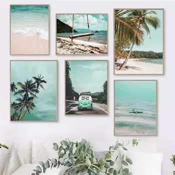 Пляжный пейзаж настенные художественные картины холст картины скандинавский морской пейзаж постеры и принты для гостиной украшение дома 21X30cm No Frame