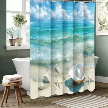 Beach Shells Pattern Bathing Curtain Bathroom Shower Curtain Waterproof With 12 Hooks Home Deco Free Ship 180x180cm curtain