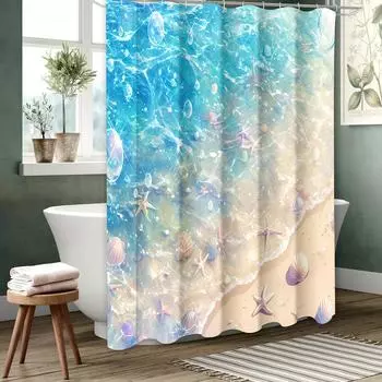 Beach shells starfish Bathroom Shower Curtain Waterproof fabric bathroom Curtain With 12 Hooks Sunflower Home Deco Free Ship 180X180cm