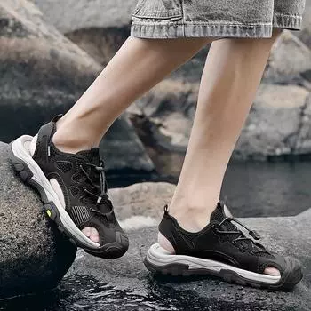 Пляжная обувь мужская летняя 2024 года, дышащая, с закрытым носком, легкая, нескользящая, с мягкой подошвой, сетка 38 серый