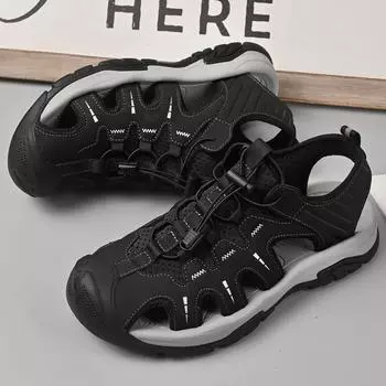 Beach shoes men s 2024 summer hollow breathable sandals one pedal soft sole non-slip outdoor sports and leisure shoes 39 чёрный