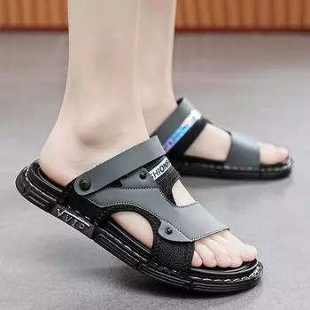 Beach shoes men s summer dad two wear driving casual sandals outdoor sports thick-soled wear-resistant stepping shit sandals 38 серый