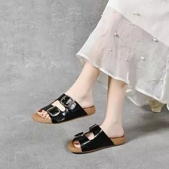 Beach slippers women s summer new double-breasted Birkenstock sandals flat-bottomed open-toed holiday slippers 35