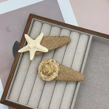 Beach Starfish Hair Clip Summer Weaving Style Barrette Creative Straw Hat Hairpin Ladies/Girls
