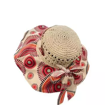 Beach Sun Hat Women Printing Straw Hat With Wide Brim For Outdoor Protection Sun