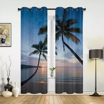 Beach Sunset Ocean Scenery Curtains for Bedroom Living Room Drapes Kitchen Children s Room Window Curtain Modern Home Decor 135W x 60H(cm) x1