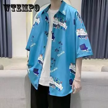 Пляжные футболки Гавайская рубашка Футболки с коротким рукавом Большие размеры Верхняя рубашка Повседневные принты Нижнее белье Кардиган на пуговицах Мужская одежда Лето XXL