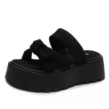 Beach thick-soled cool slippers women s summer new fashion bow slippers wear muffin women s shoes 35