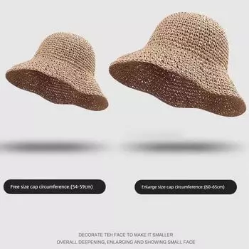 Beach Vacation Straw Hat Fisherman Hat Women s 2025 New Arrival Cut Out Breathable Summer Outing Sun Protection Sun Hat Khaki Free size (54-59cm)