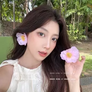 Beach Vacation Style! French Style Woven Flower Earrings for Women Niche Style Unique 2025 New Studs Slim Face Earrings Pink Fabric Flower Stud Earrings