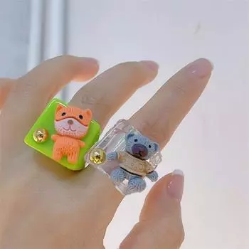 Bead Acrylic Resin Bear Rabbit Bunny Dog Fashion Accessories Finger Ring Party Jewelry Resin Rings 2