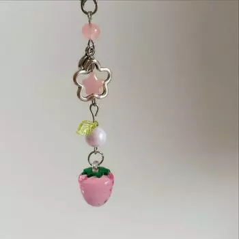 Beaded Fruits Phone Chain Transparent Phone Strap Charm Strawberry Phone Lanyard For Girls Style 2