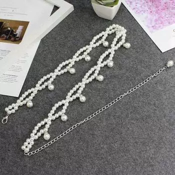 Beaded Jeans Belts Thin Women Waistbands Dress Decoration Belts Chain Tassel Pearl Waist Belts белый