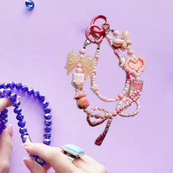 Брелок для ключей из бисера, автомобильный держатель для ключей, симпатичная цепочка для детей, девочек, женщин, детей розовый