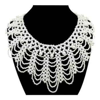 Beaded Lace Trim Collar Exaggerated Pearl Neckchain Woven Women s Clavicle Chain Lovers