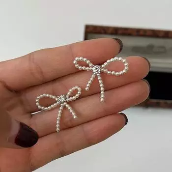 Серьги-бантики из бисера и жемчуга для женщин, простые, универсальные, темпераментные серьги в стиле ретро