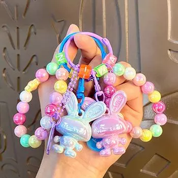 Beaded Rabbit Bracelet Keychain Pendant - Creative Couple Gift for Women Single OPP Bag Packaging