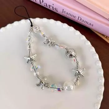 Beaded Starfish Phone Case Lanyard Anti-lost Colorful Ball Beaded Phone Strap Female Lady Girl