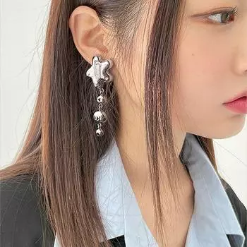 Beaded Temperament Long Elegant Star Ear Stud Dangle Earrings Korean Style Ear Drop Women Earrings серебряный