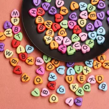 Beads Heart Letter Beads Letter Beads DIY 7mm 50pcs/bag Bracelet Necklace Parts Acrylic Heart-shaped Jewelry Makings Material Pendant Accessories